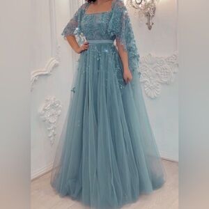 ✨ Handmade Elegant Teal Tulle Evening Gown ✨
